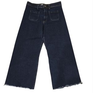 ZARA AUTUMN WOMEN'S HIGH-WAIST WIDE LEG DARK WASH CROPPED JEANS. SIZE 14.